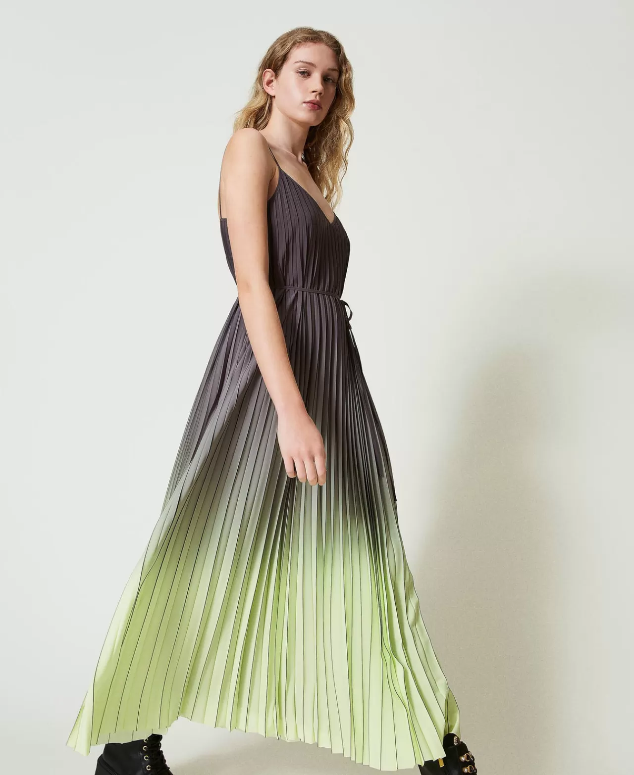 TWINSET Milano Bedrucktes Maxi-Plisseekleid Aus Georgette