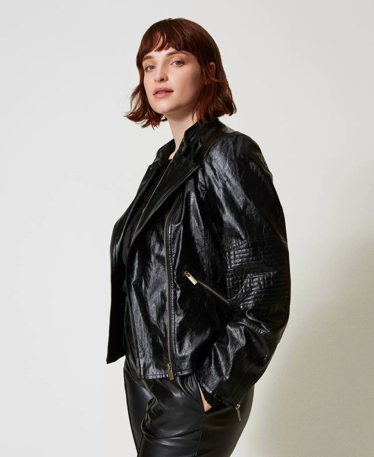 TWINSET Milano Bikerjacke Aus Lederimitat Mit Reißverschlüssen