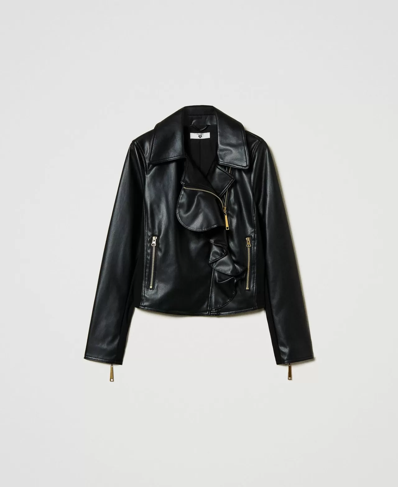 TWINSET Milano Bikerjacke Aus Lederimitat Mit Volant