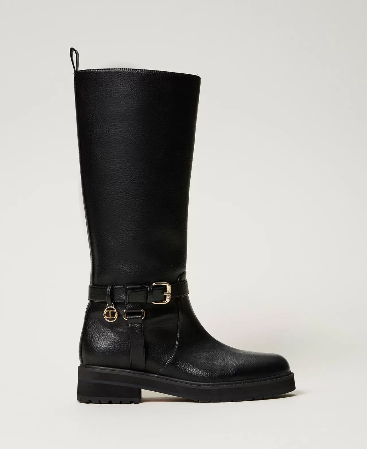 TWINSET Milano Bikerstiefel Aus Leder Mit Oval T