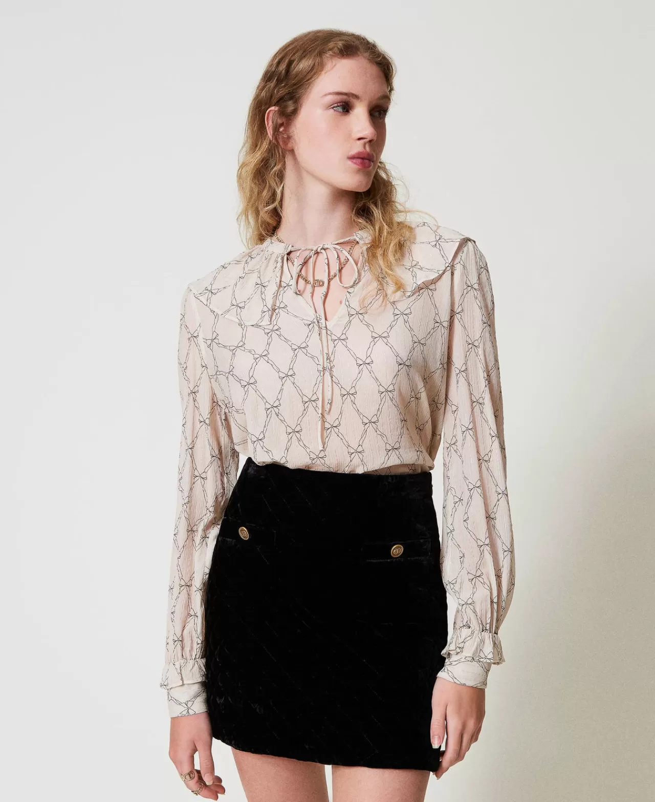 TWINSET Milano Bluse Aus Krepon Mit Schleifenprint