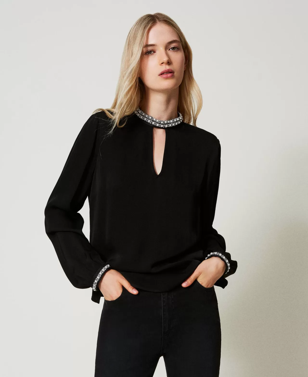 TWINSET Milano Bluse Aus Krepp Mit Stickereien