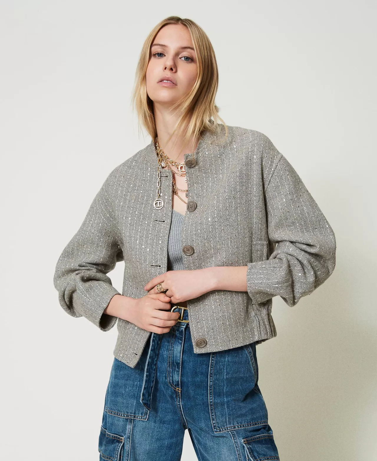 TWINSET Milano Bomberjacke Aus Zweilagigem Tuch Mit Pailletten
