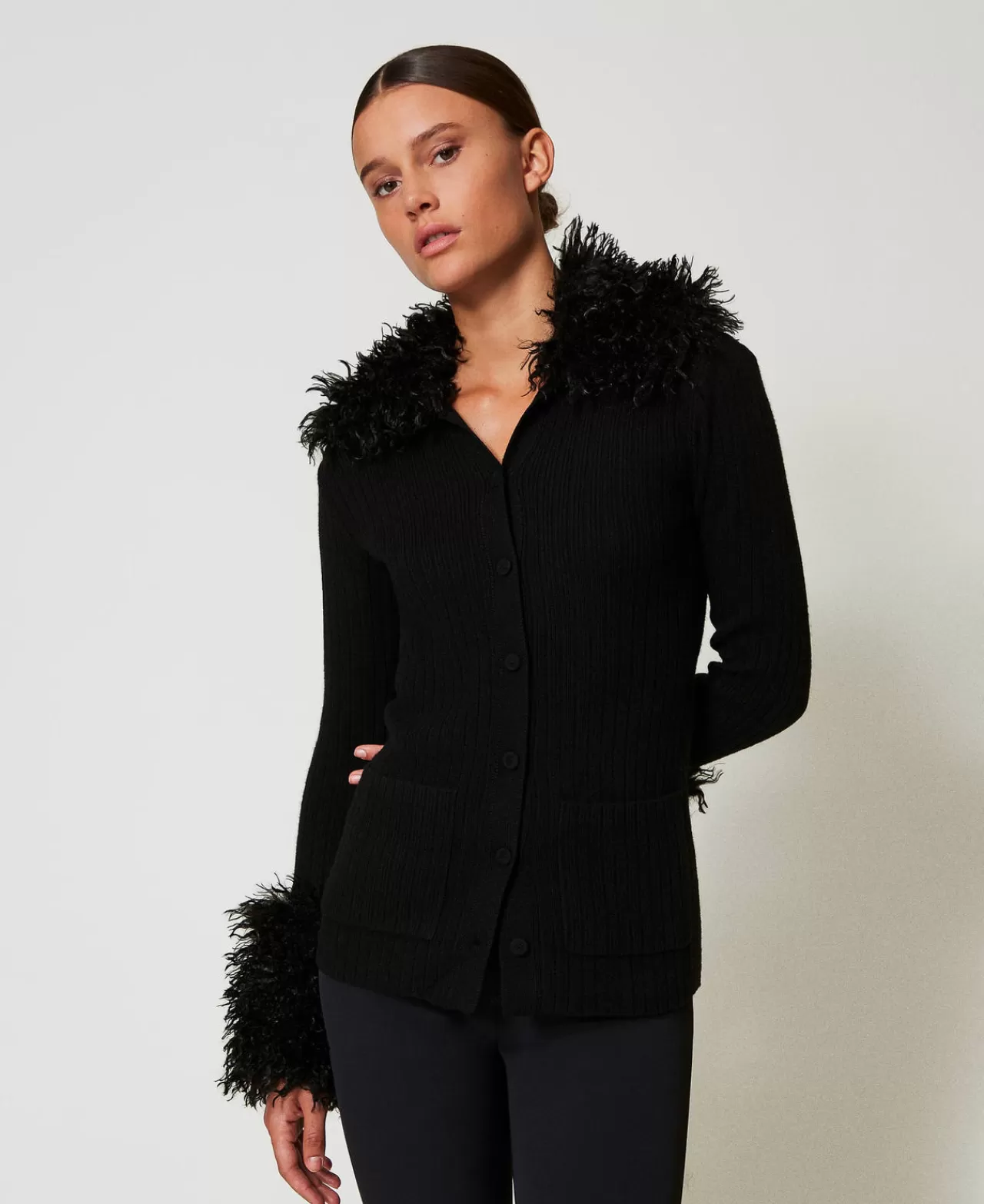 TWINSET Milano Cardigan Aus Wollmischung Mit Pelzimitat