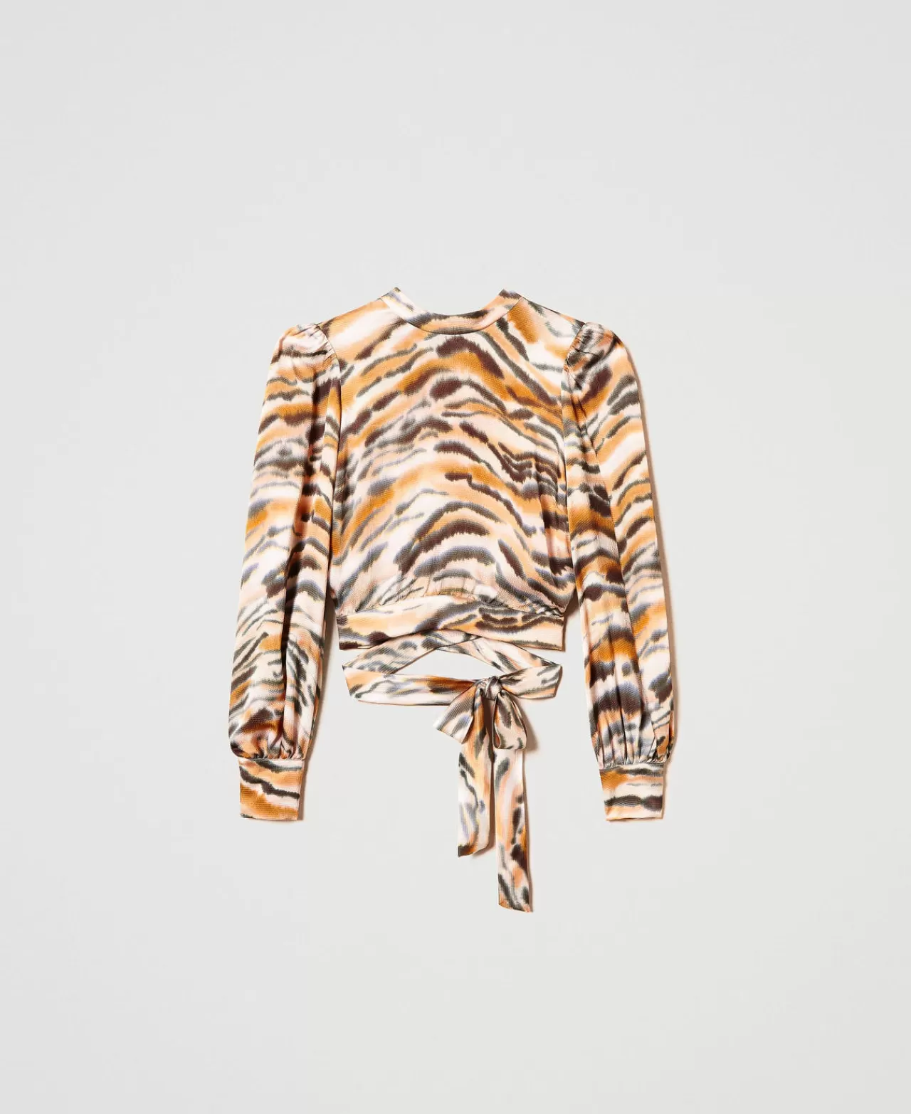 TWINSET Milano Cropped-Bluse Aus Satin Mit Animaldessin