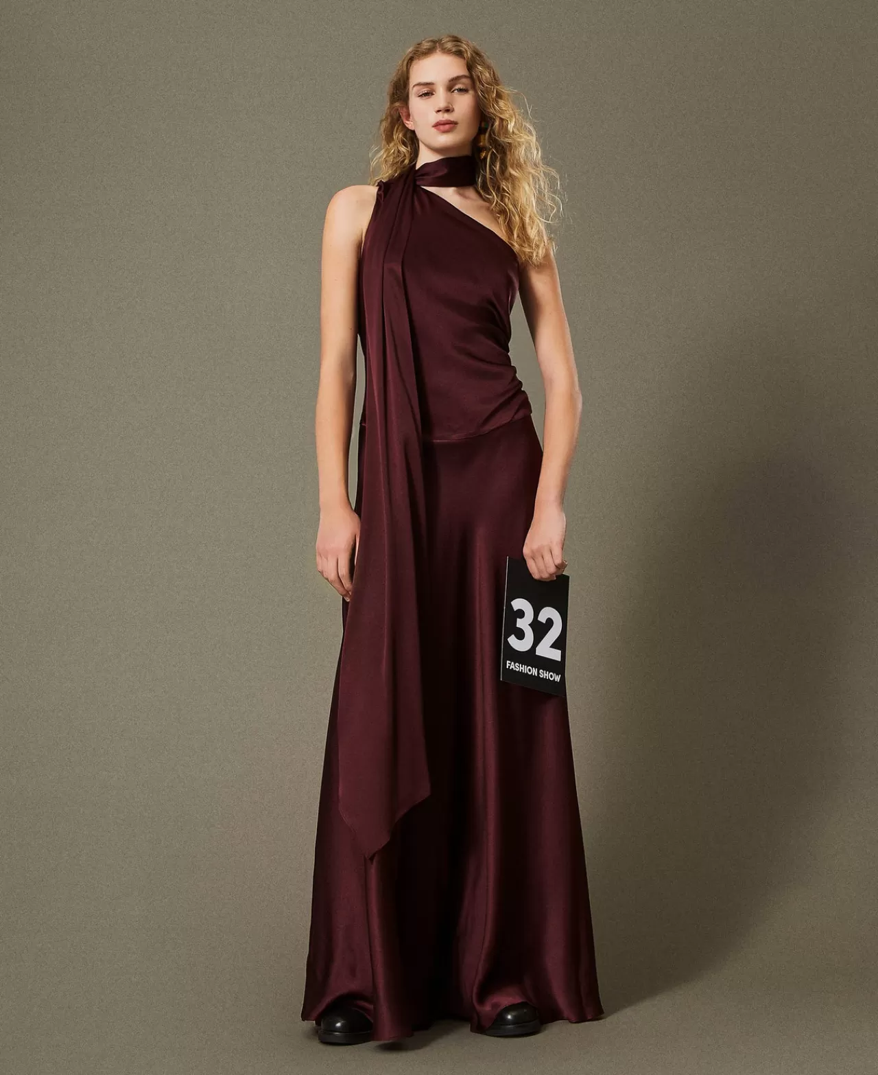 TWINSET Milano Einschultriges Maxikleid Aus Satin Aus Seidenmischung