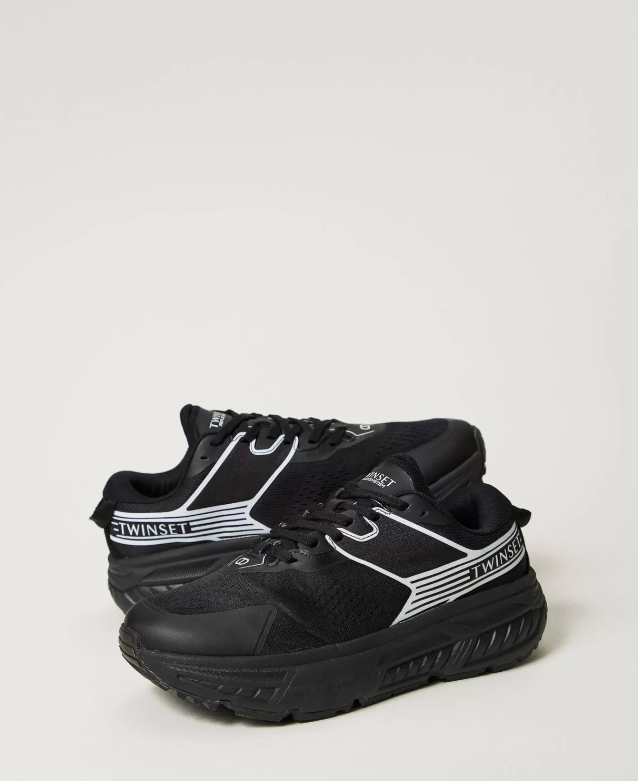 TWINSET Milano Fessura Sneaker Mit Streifen Und Logo In Kontrastfarbe