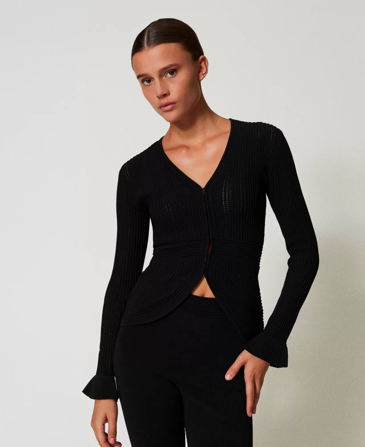 TWINSET Milano Figurbetonte Jacke Mit Strickmustermix