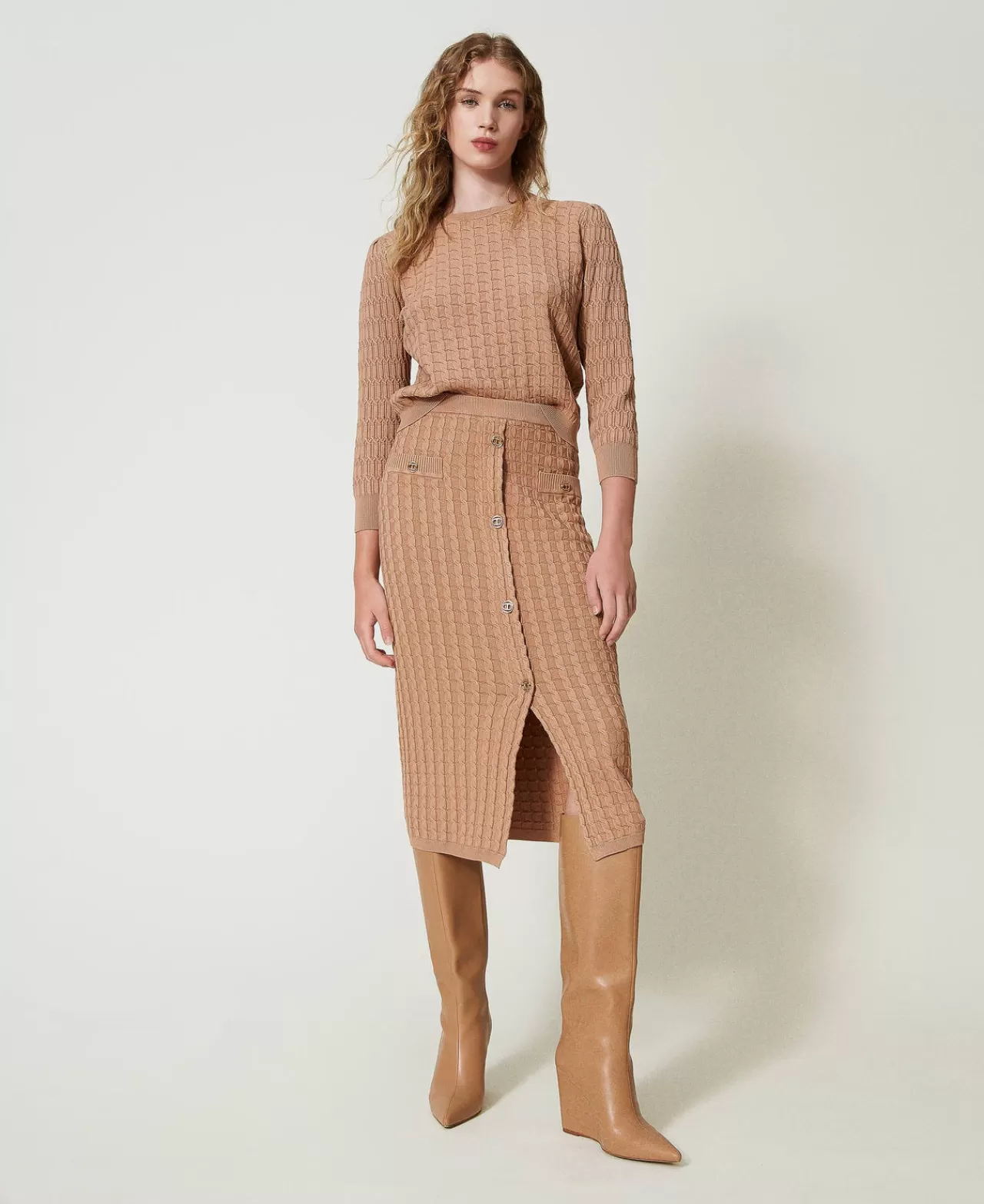 TWINSET Milano Figurbetonter Midi-Strickrock Mit Knöpfen