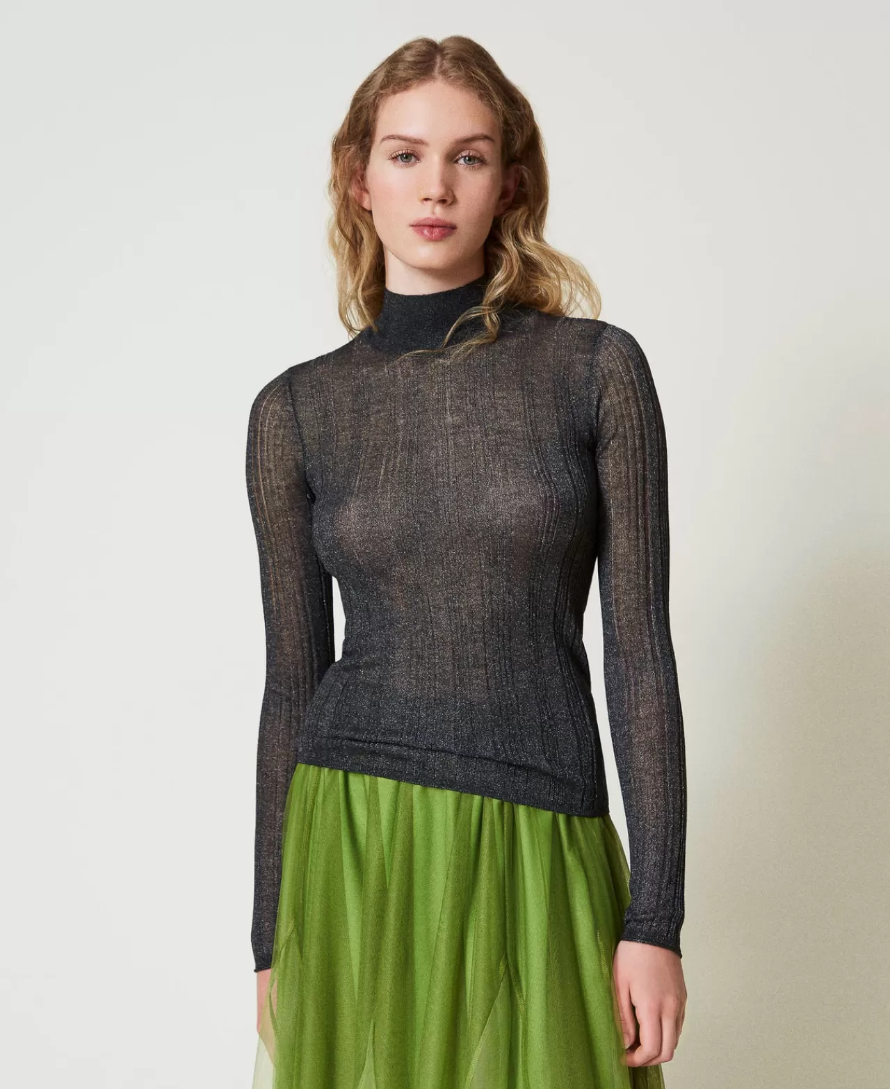 TWINSET Milano Figurbetonter Pullover Mit Rippenmuster Und Lurex