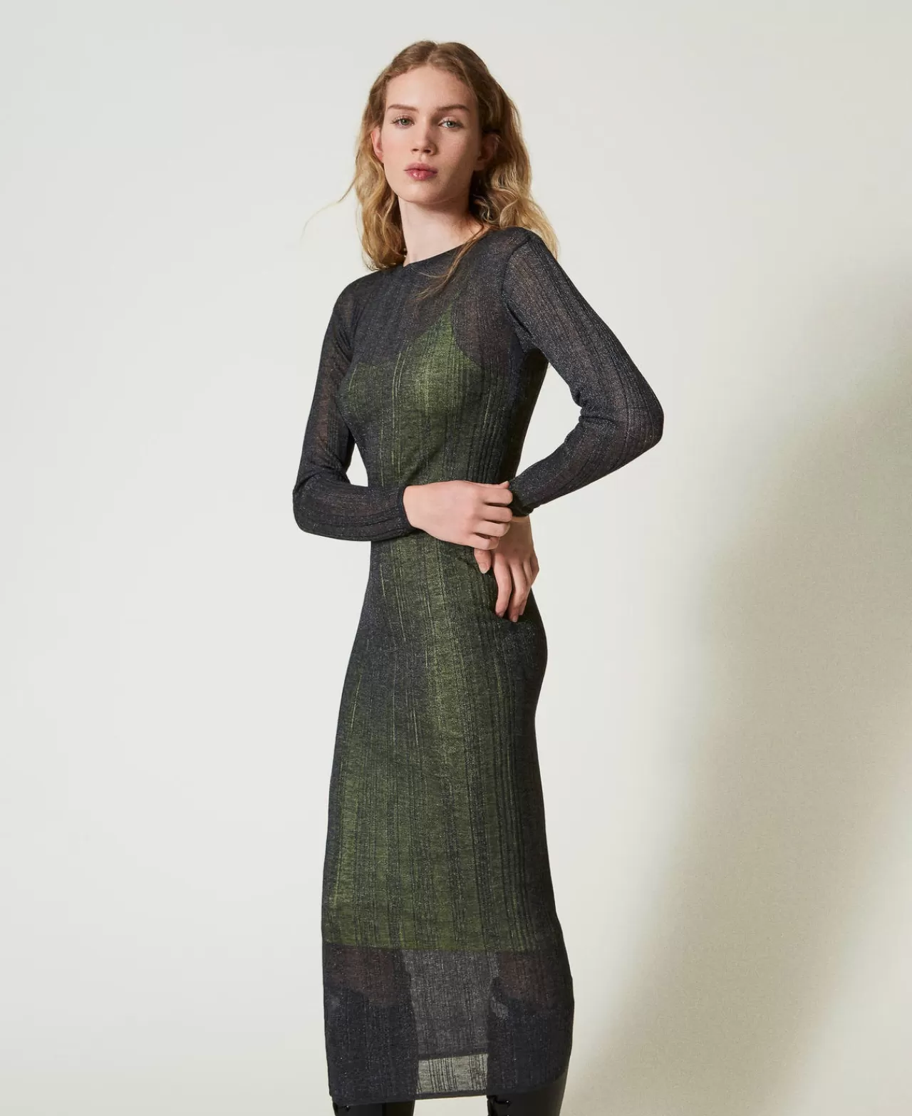 TWINSET Milano Figurbetontes Maxikleid Im Rippenstrick