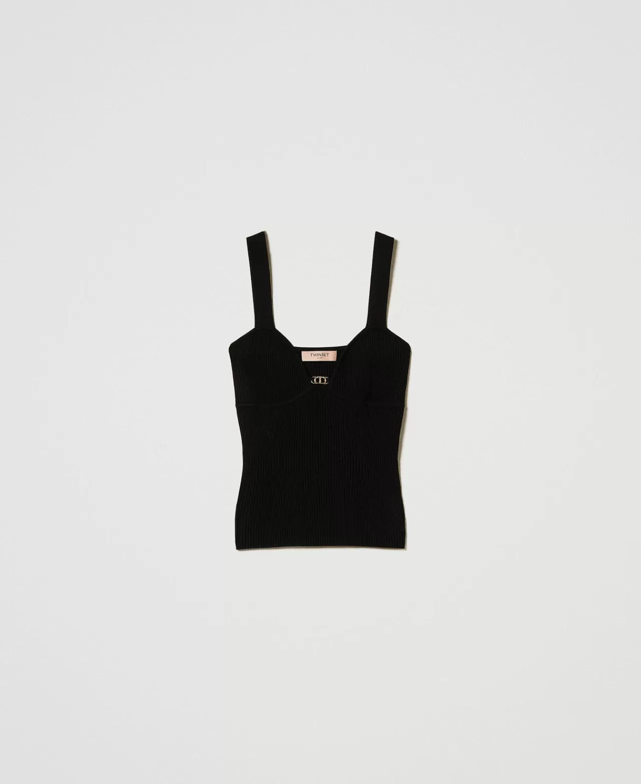 TWINSET Milano Figurbetontes Stricktop Mit „Oval T“-Logo
