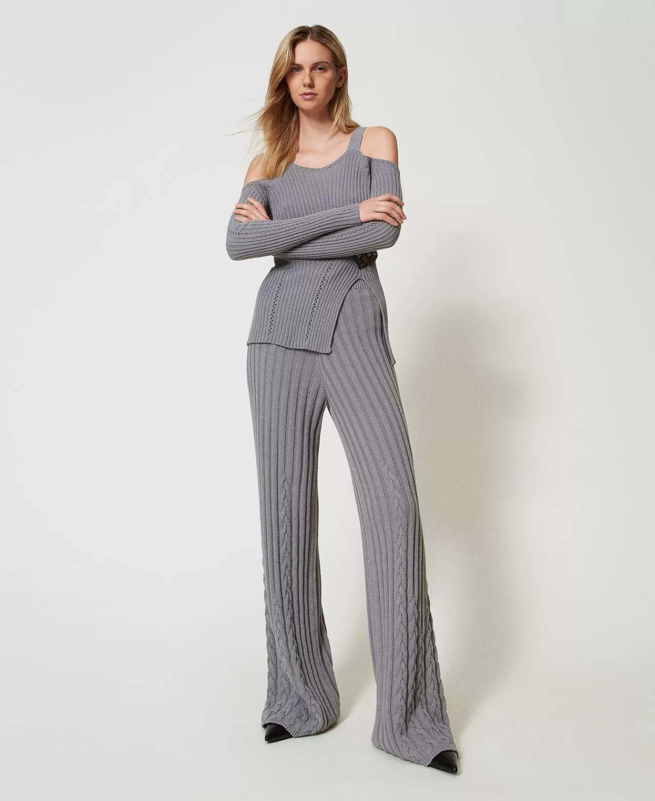 TWINSET Milano Flare-Hose Aus Treeblend-Garn Mit Zopfmustern