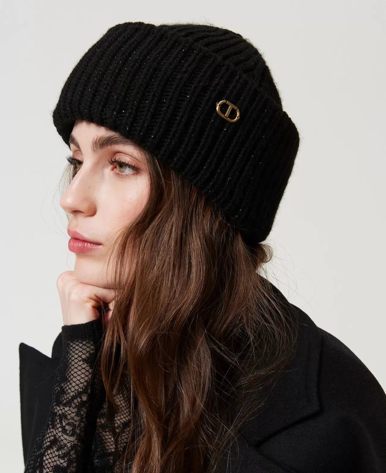 TWINSET Milano Gerippte Strickmütze Mit Oval T