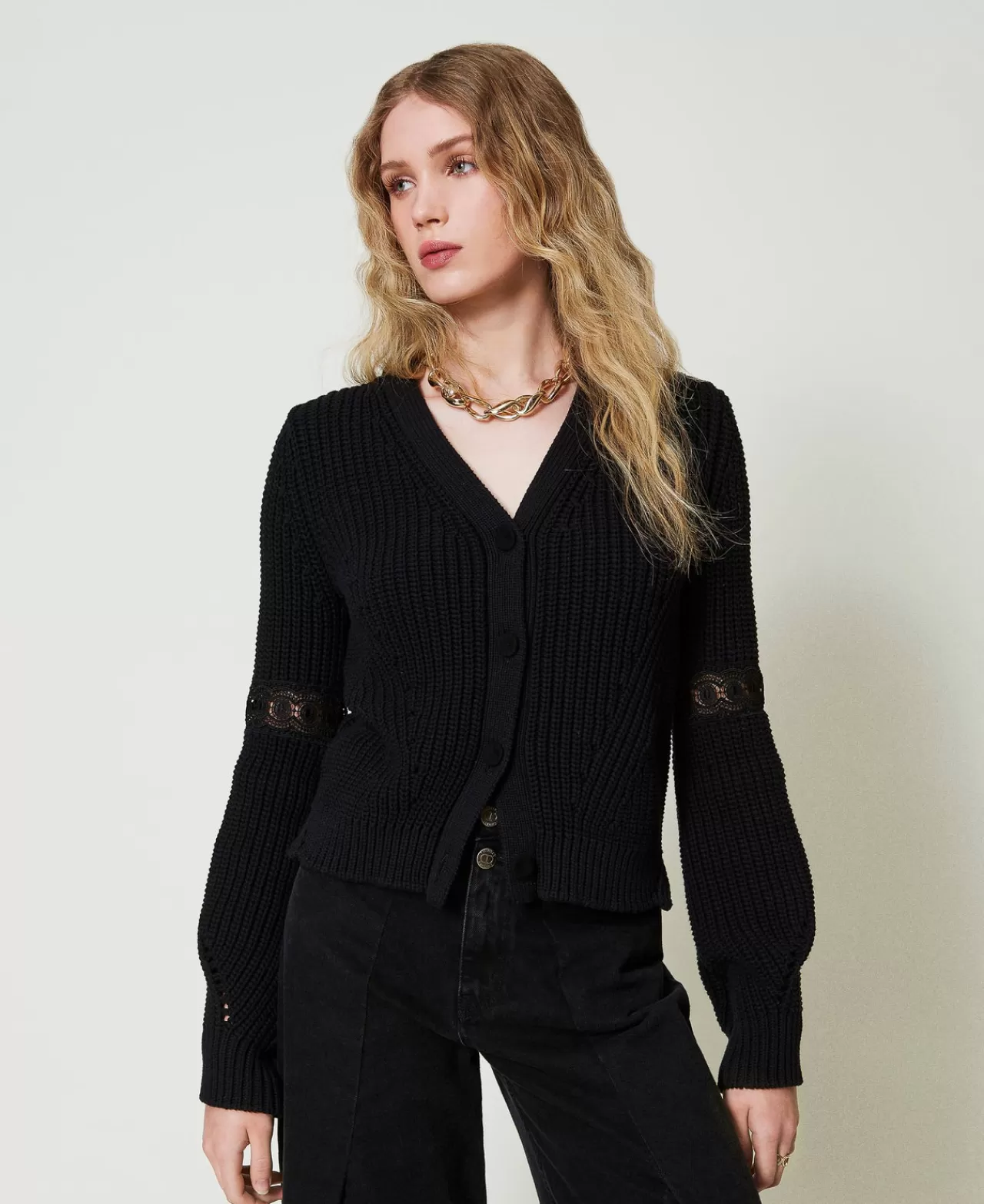 TWINSET Milano Gerippter Cardigan Mit Spitze