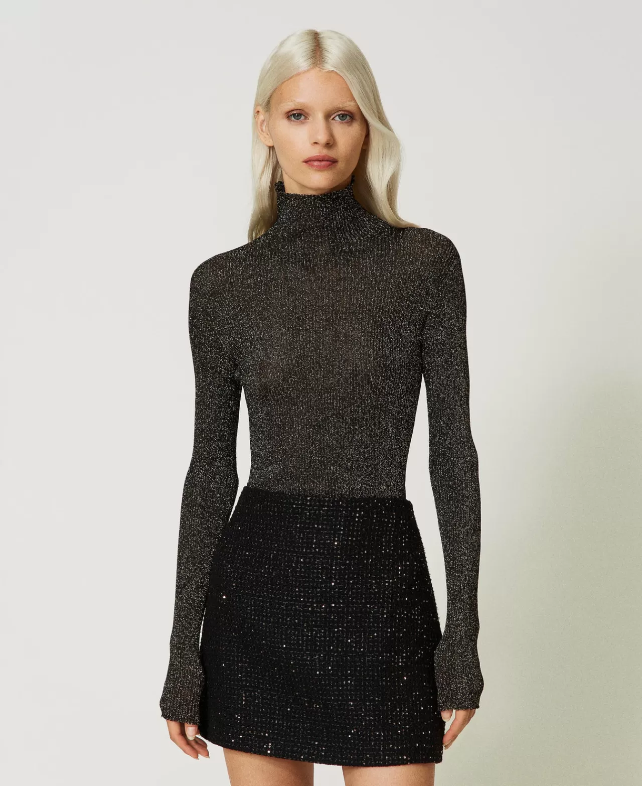 TWINSET Milano Gerippter Stehkragenpullover Aus Lurex