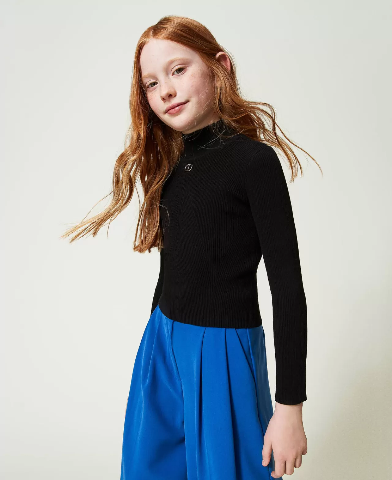 TWINSET Milano Gerippter Stehkragenpullover Mit Logo