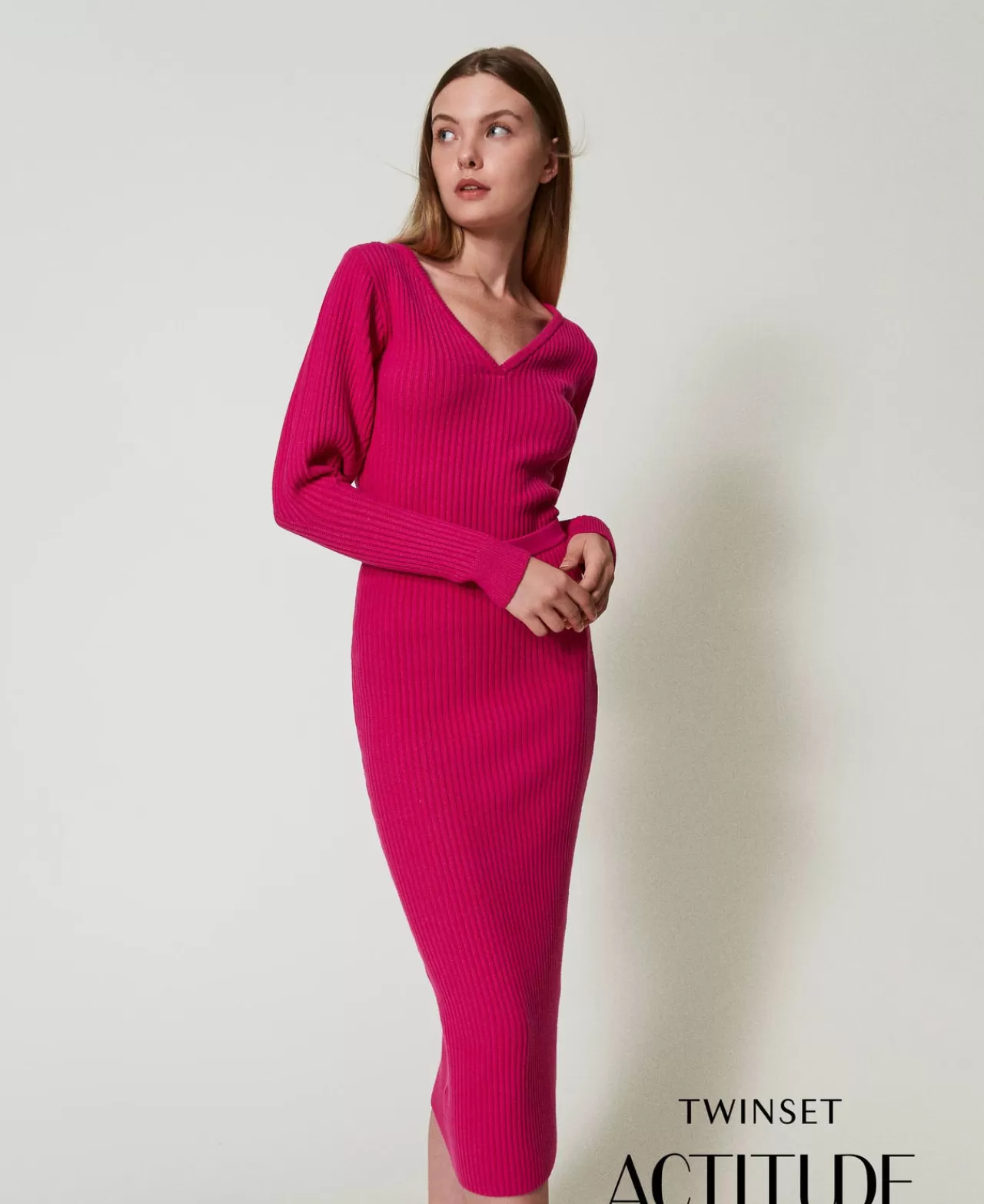 TWINSET Milano Geripptes Strickkleid In Midilänge