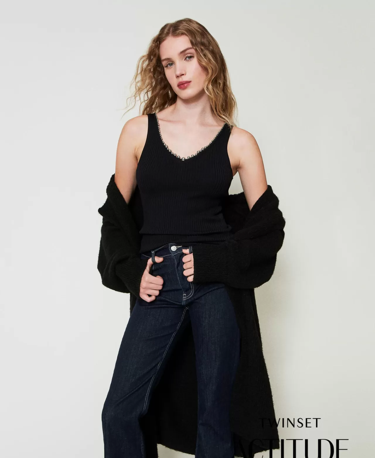 TWINSET Milano Geripptes Stricktop Mit Perlchen
