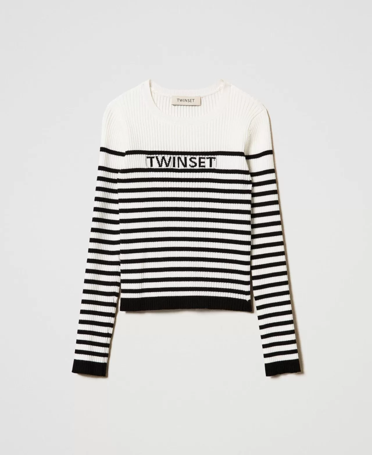 TWINSET Milano Gestreifter Rundhalspullover Mit Jacquardlogo