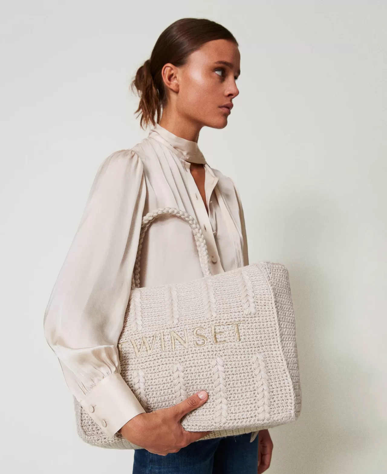TWINSET Milano Gestrickter Shopper „Bohémienne“ Mit Logo