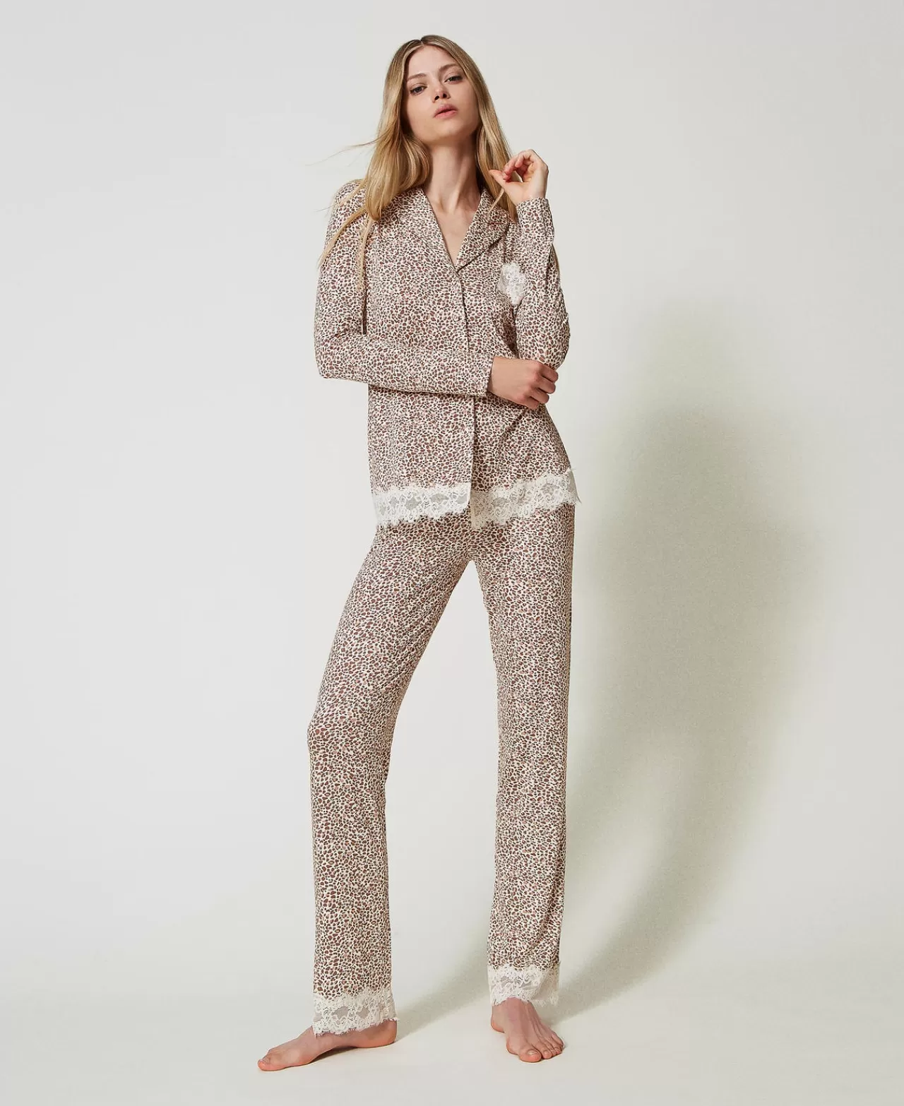 TWINSET Milano Herrenmäßiger Pyjama Mit Print Und Spitze
