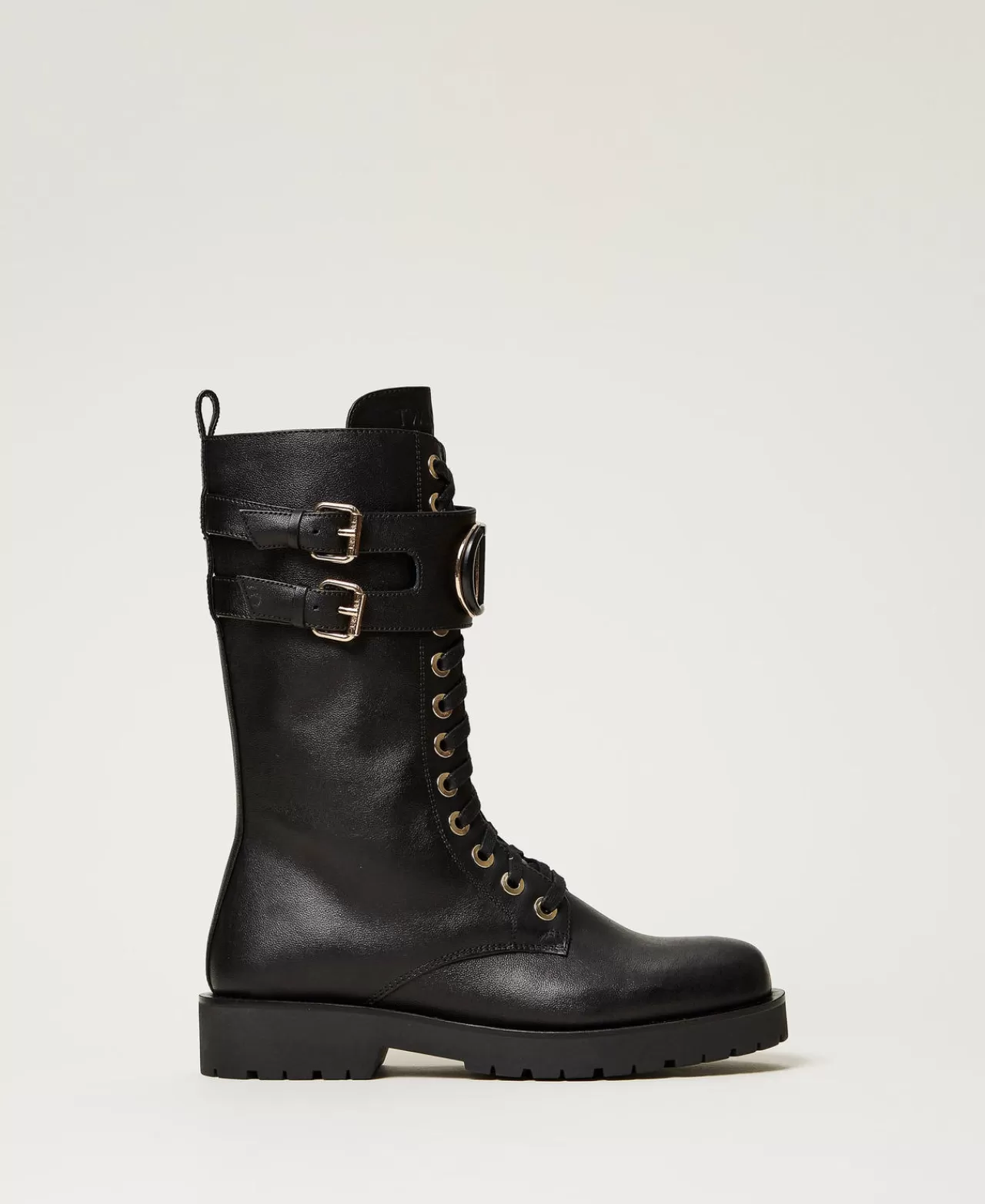 TWINSET Milano Hohe Schnürstiefelette Aus Leder Mit Oval T