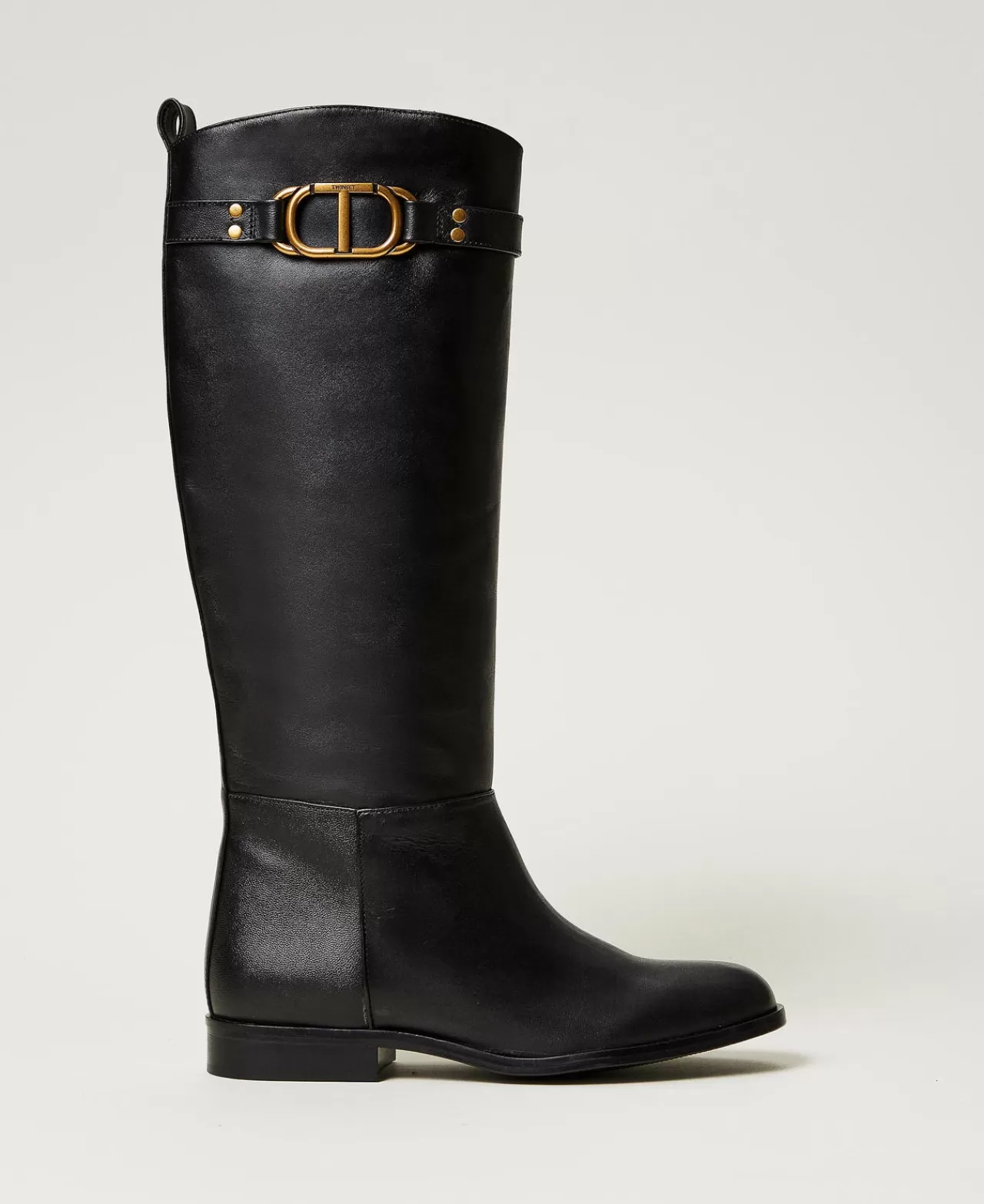 TWINSET Milano Hoher Stiefel Aus Leder Mit Oval T
