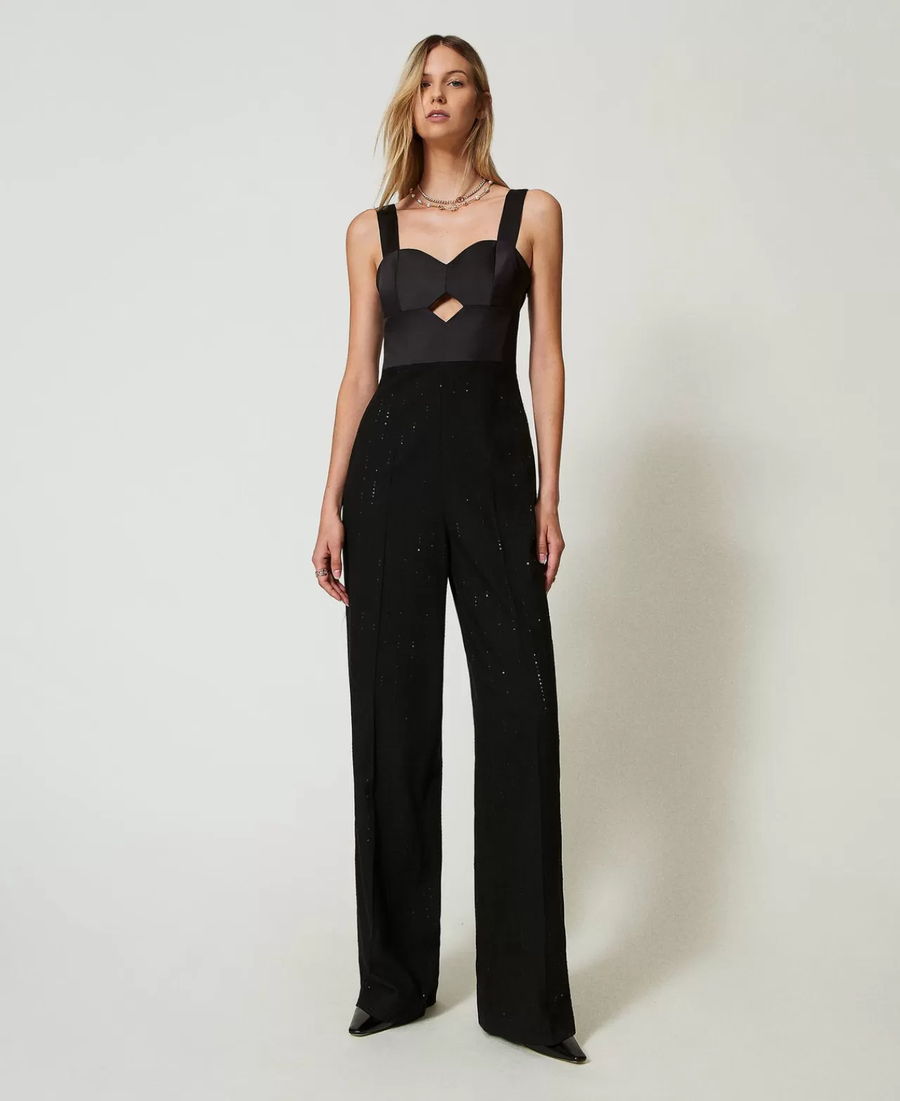 TWINSET Milano Jumpsuit Aus Satin Und Tuch Mit Pailletten