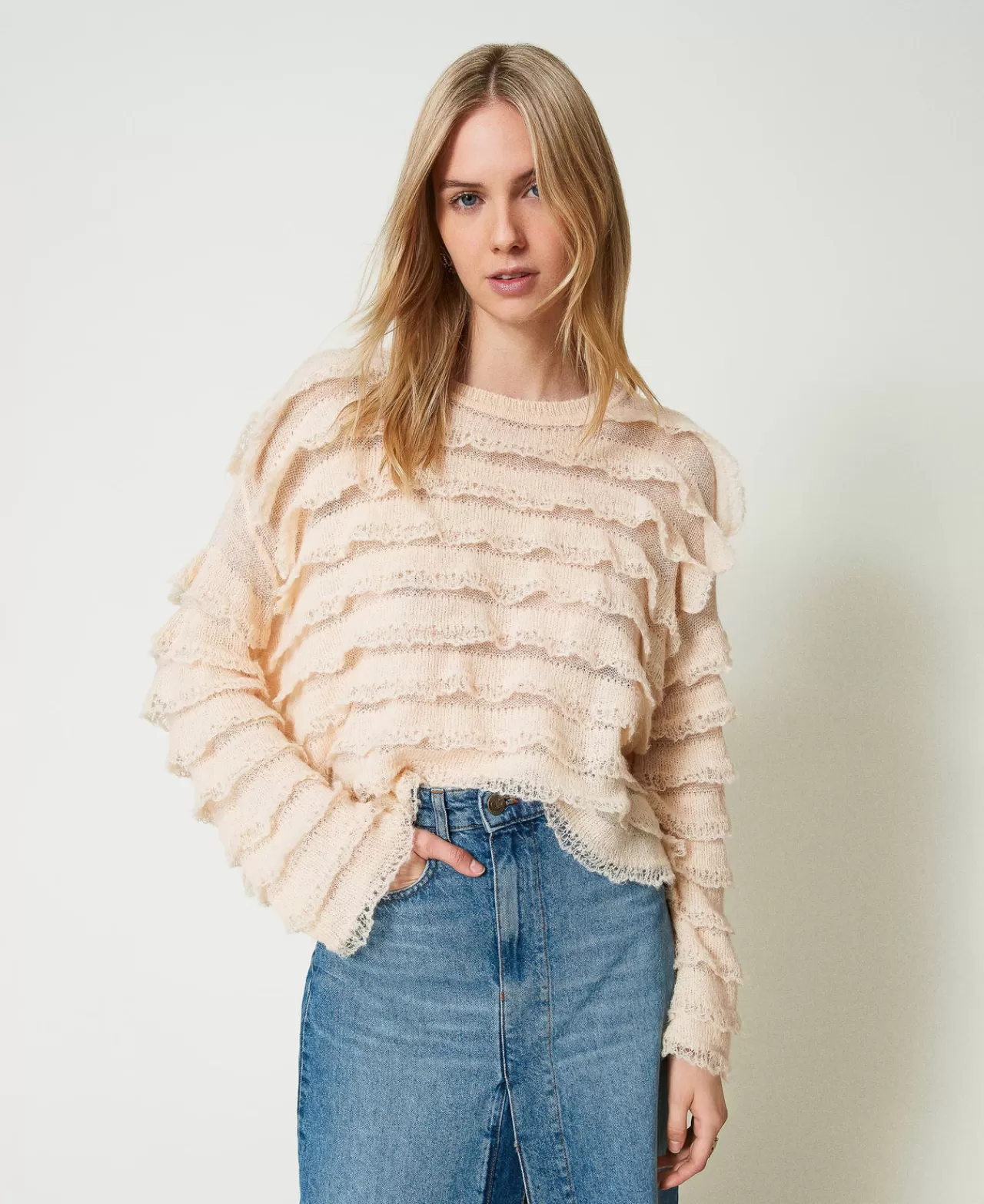 TWINSET Milano Kastenpullover Mit Volants In Spitzenoptik