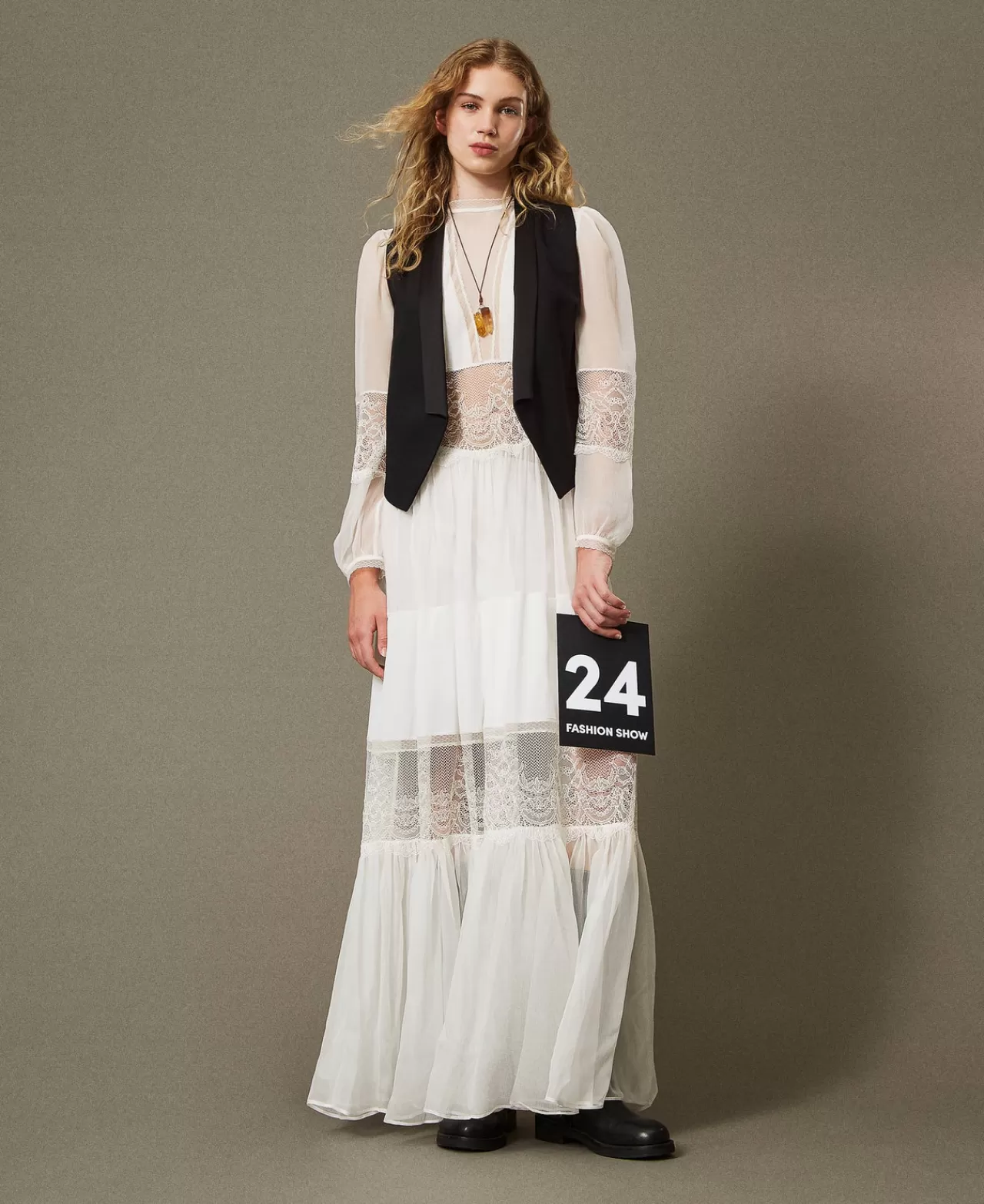 TWINSET Milano Kleid Aus Seidenkrepon Mit Spitze