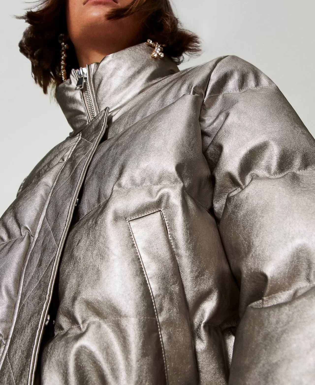 TWINSET Milano Kurze Metallic-Steppjacke