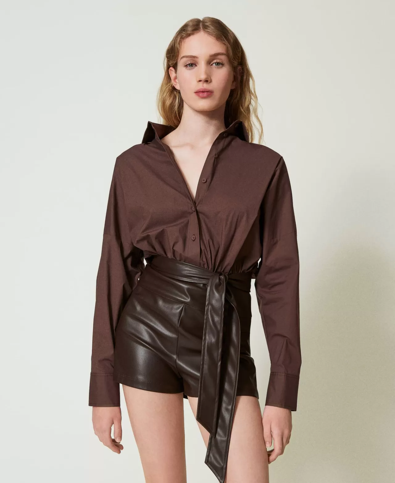 TWINSET Milano Kurzer Jumpsuit Aus Popeline Und Beschichtetem Gewebe