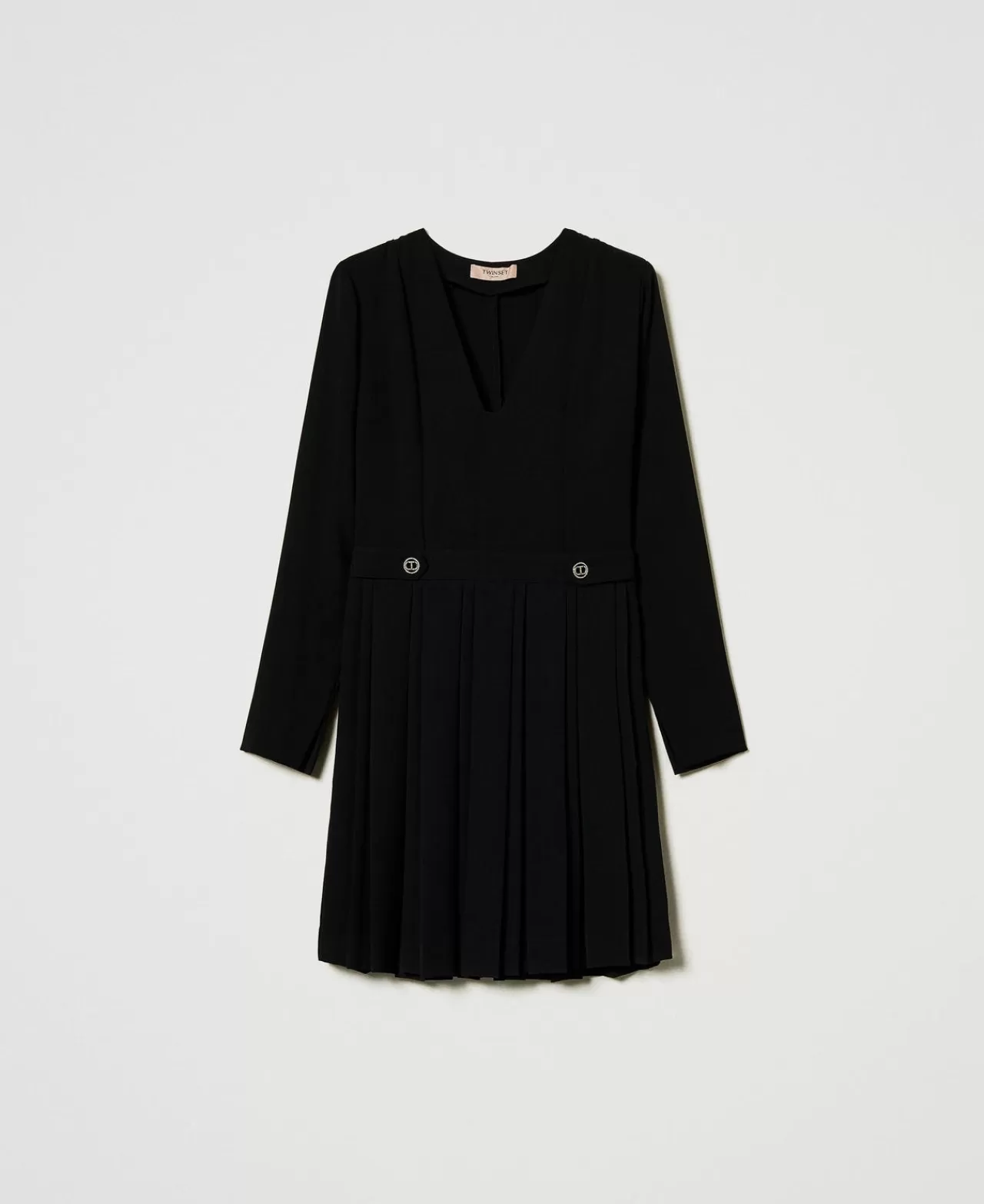 TWINSET Milano Kurzes Kleid Aus Plissiertem Krepp Mit Knöpfen