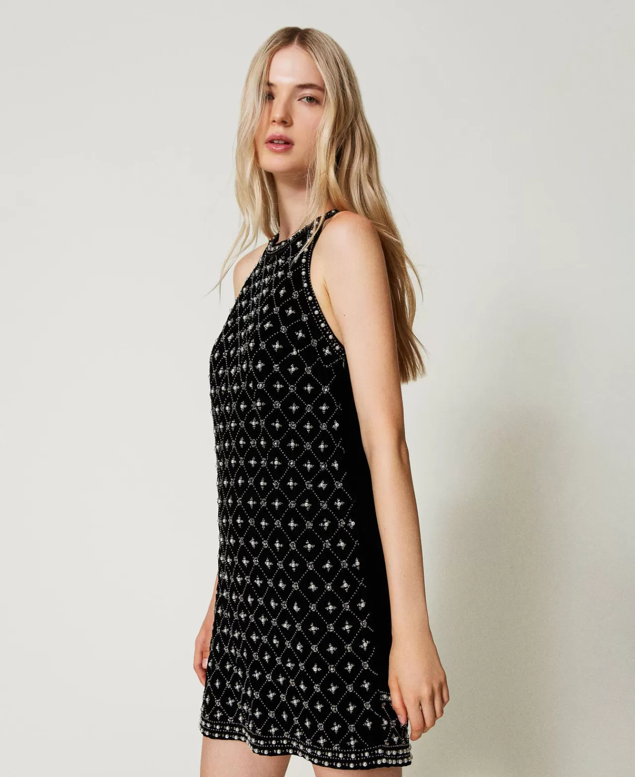 TWINSET Milano Kurzes Neckholderkleid Aus Besticktem Samt