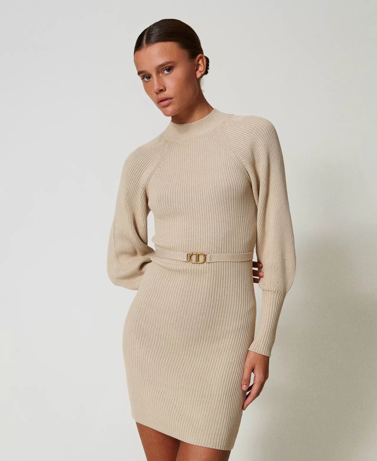 TWINSET Milano Kurzes Strickkleid Mit Rippenmuster Und Gürtel