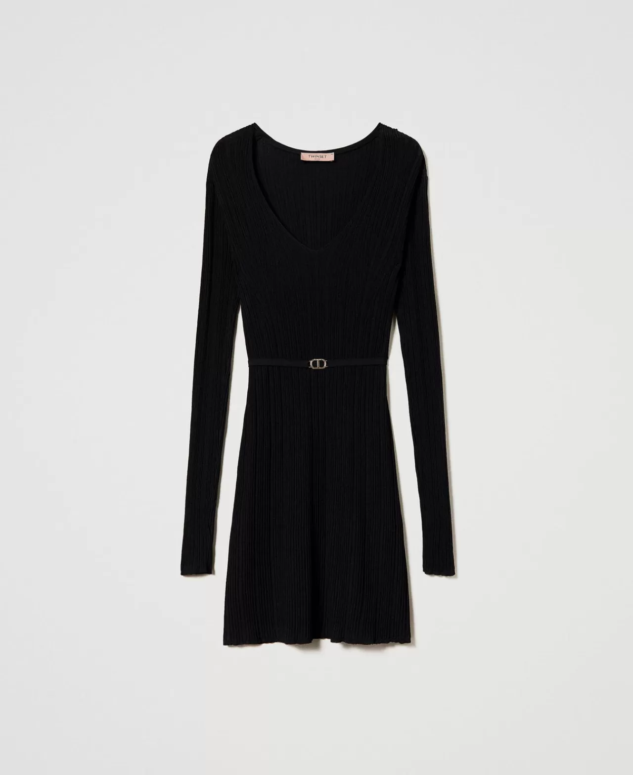 TWINSET Milano Kurzes Strickkleid Mit Rippenmuster Und Gürtel