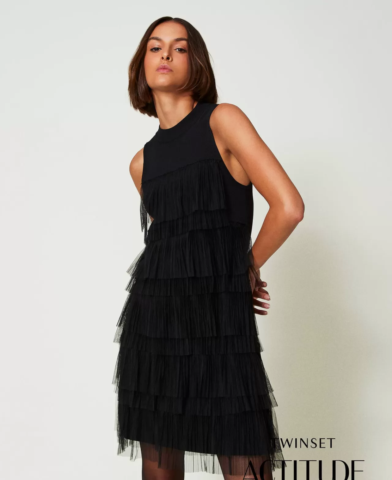 TWINSET Milano Kurzes Strickkleid Mit Tüllvolants