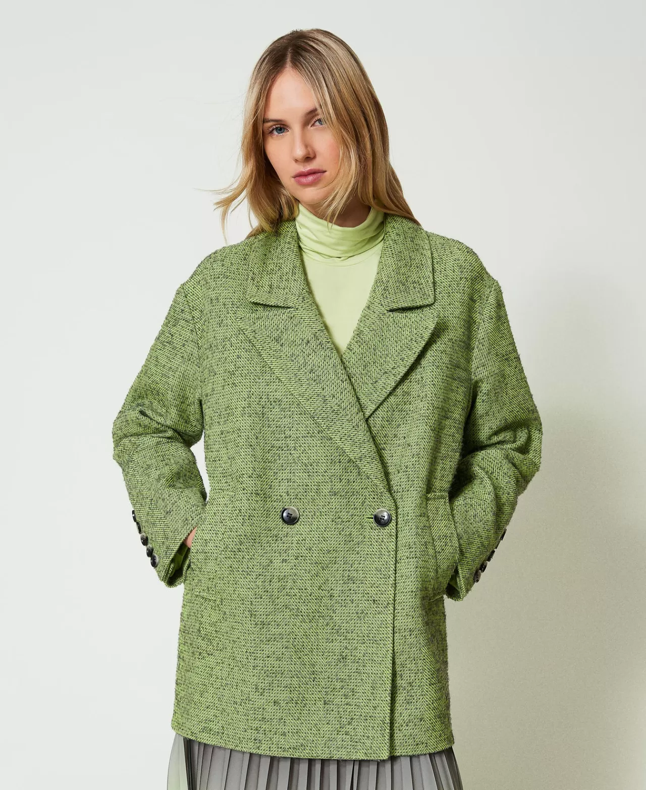 TWINSET Milano Kurzmantel Mit Zweifarbigem Fischgrat