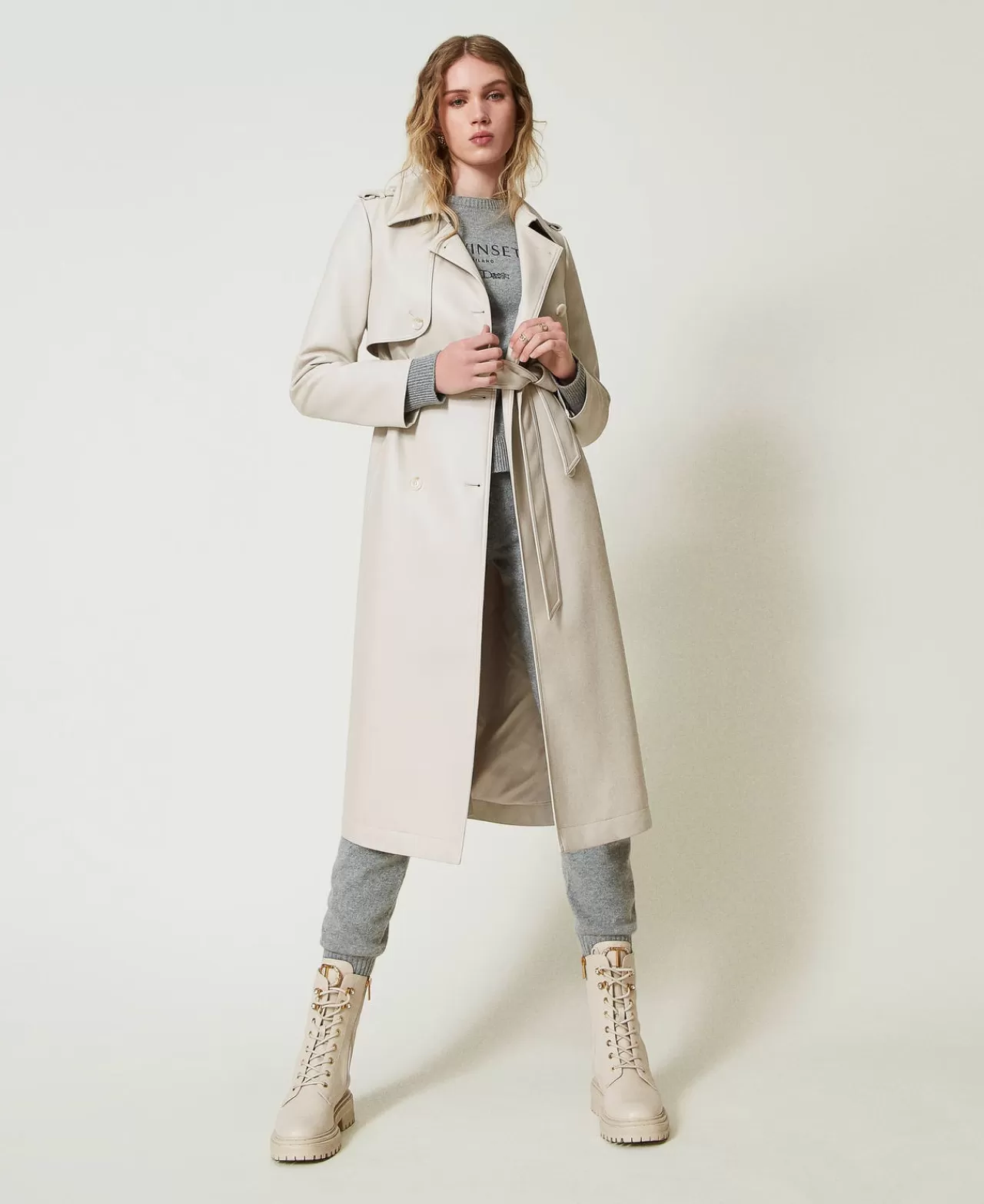 TWINSET Milano Langer Trenchcoat Mit Beschichtung Und Gürtel