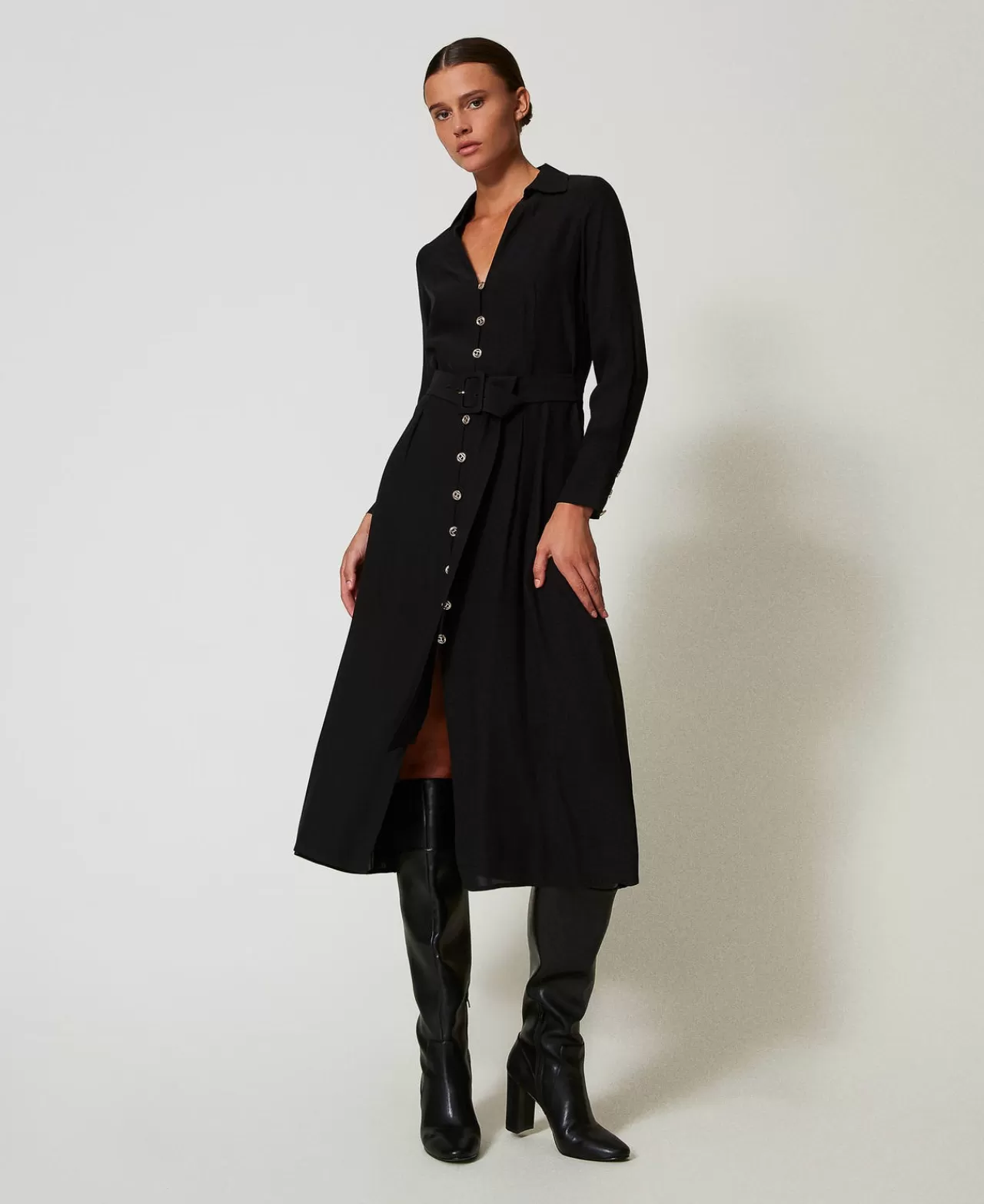 TWINSET Milano Langes Hemdblusenkleid Aus Crêpe-Georgette