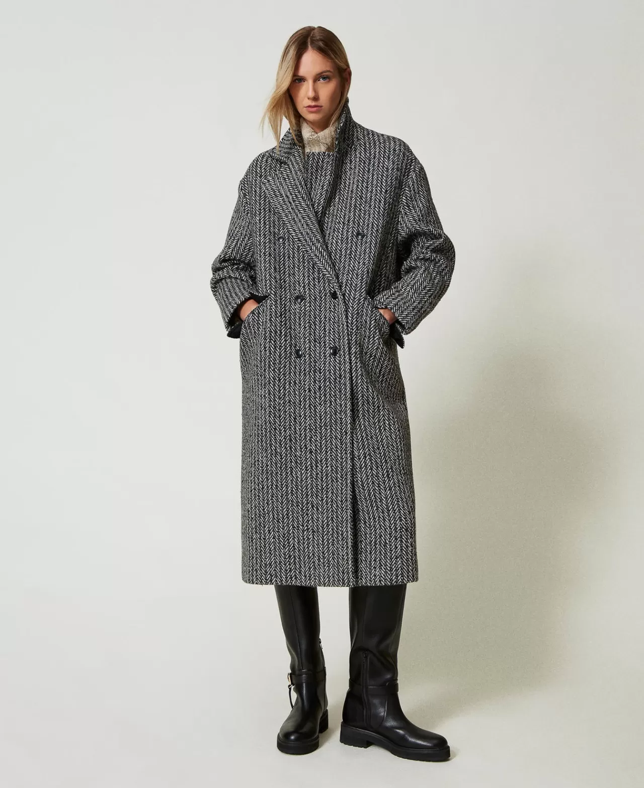 TWINSET Milano Mantel Aus Wollmischgarn Mit Nadelstreifen