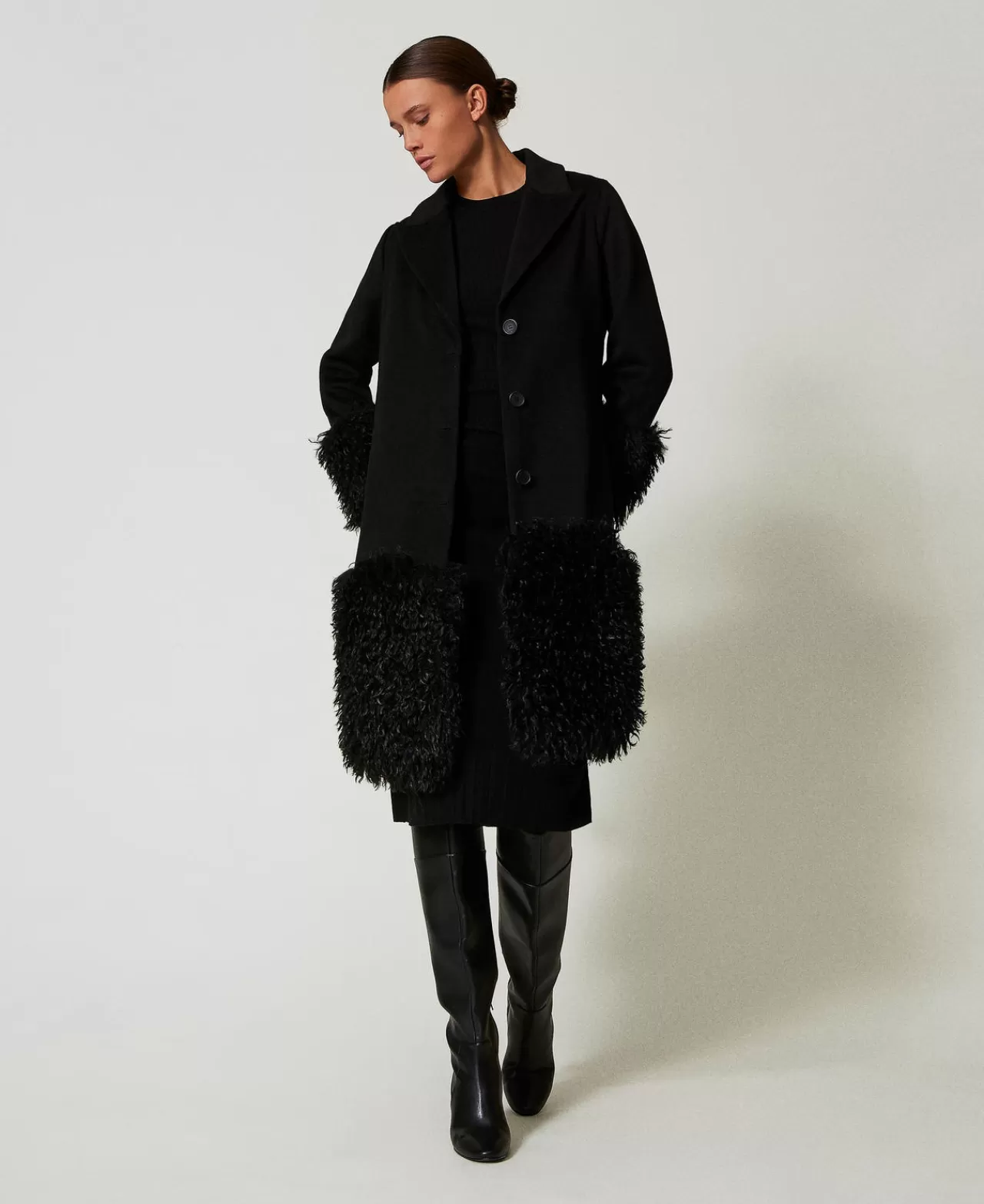 TWINSET Milano Mantel Aus Wollmischtuch Und Pelzimitat