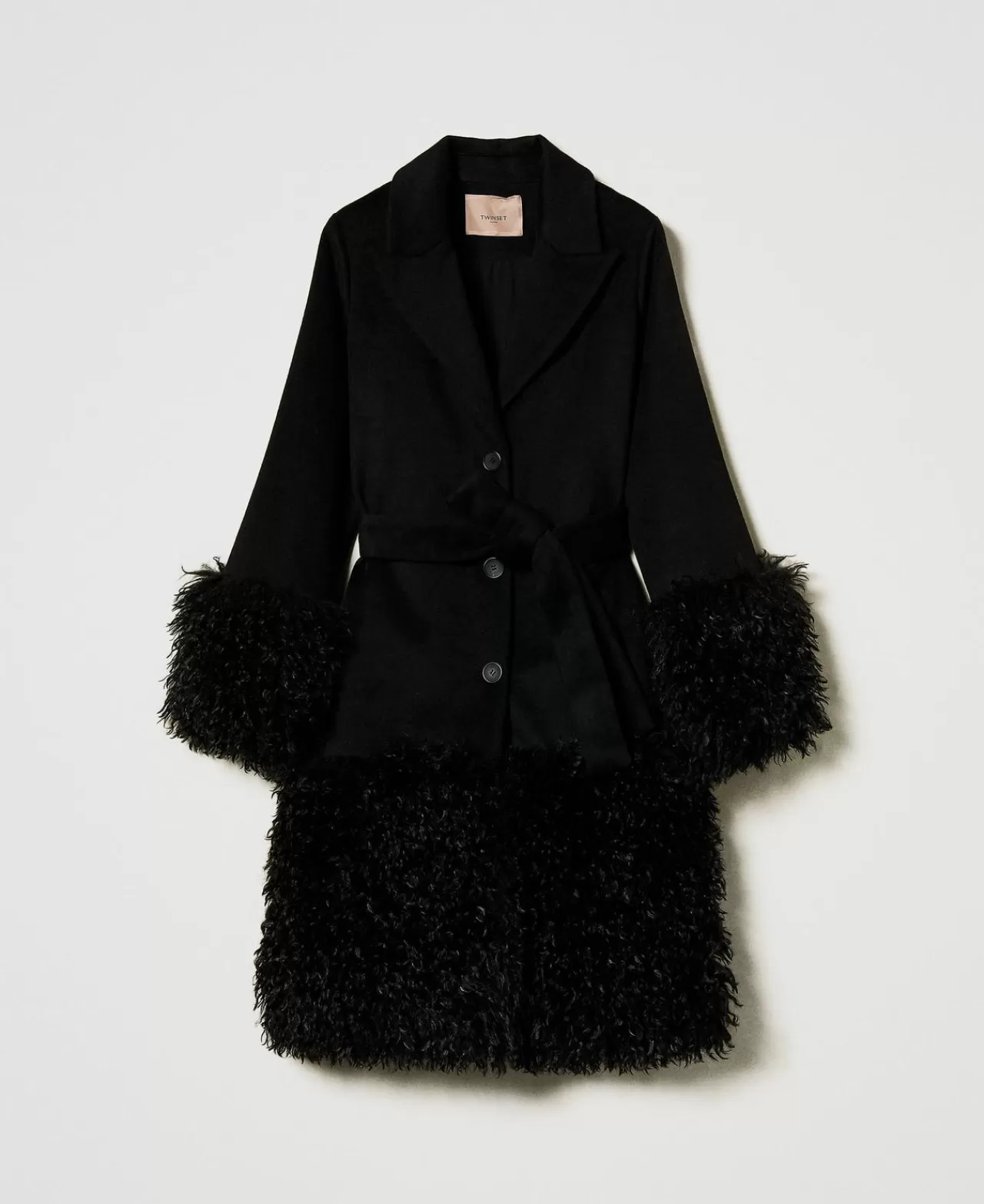 TWINSET Milano Mantel Aus Wollmischtuch Und Pelzimitat