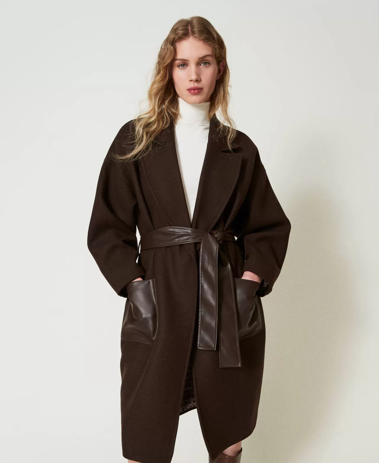 TWINSET Milano Mantel Aus Wollmischung Mit Taschen Aus Lederimitat