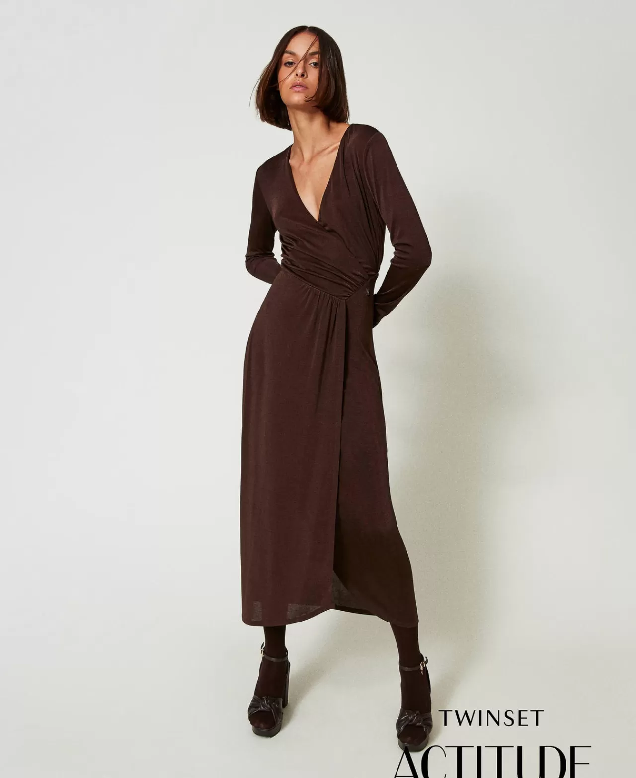 TWINSET Milano Maxikleid Aus Jersey Mit Seitlichem Faltenwurf