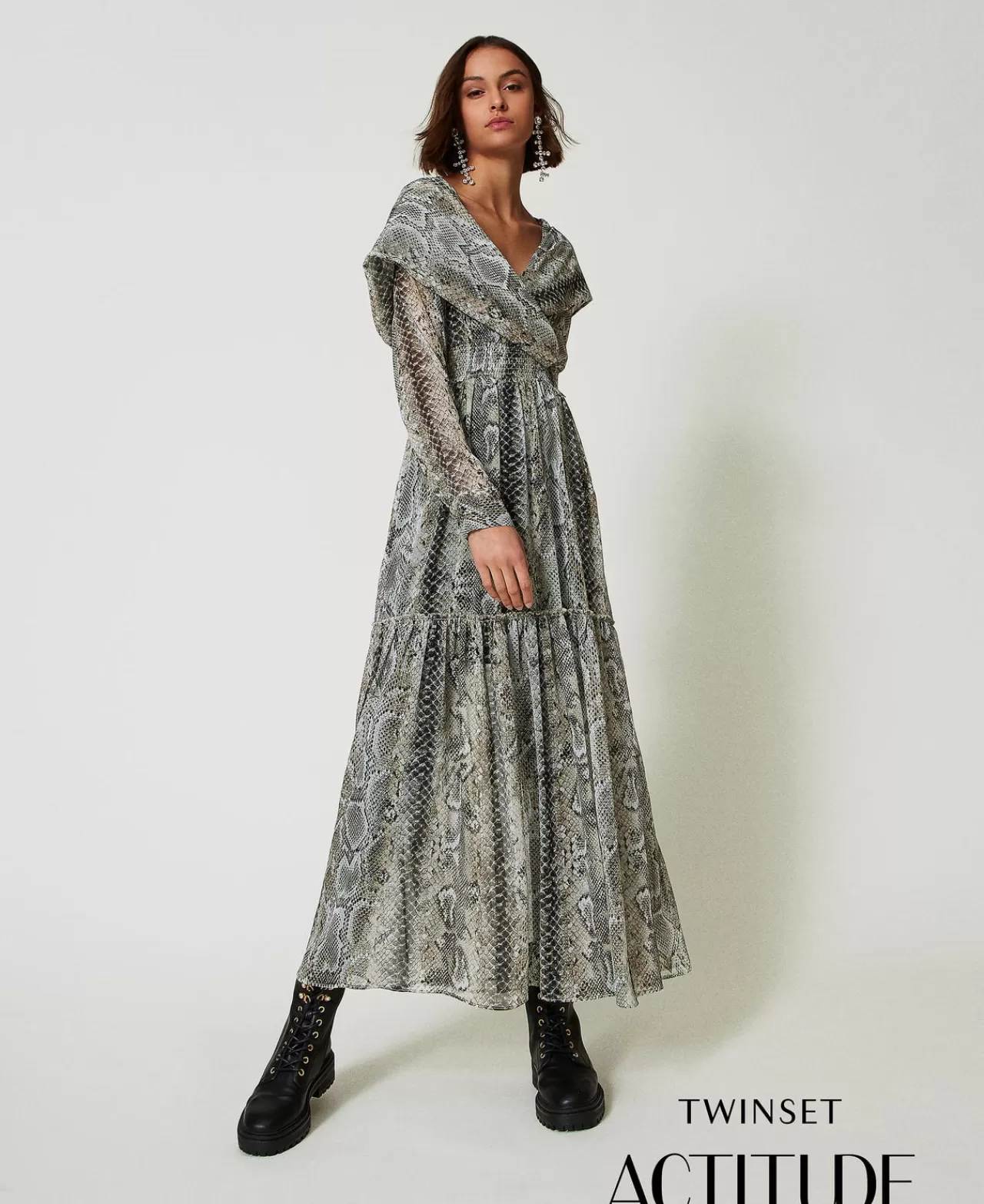 TWINSET Milano Maxikleid Aus Krepon Mit Schlangenprint