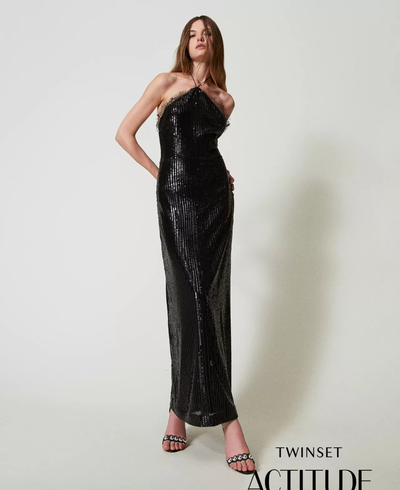 TWINSET Milano Maxikleid Aus Pailletten Mit Spitze