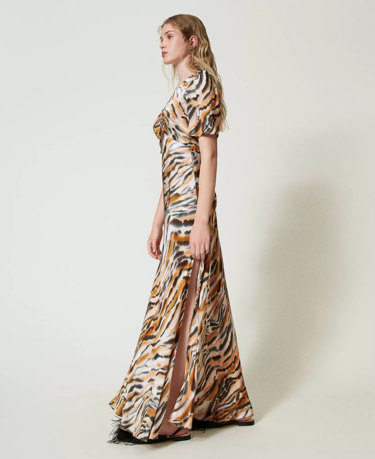 TWINSET Milano Maxikleid Aus Satin Mit Animaldessin