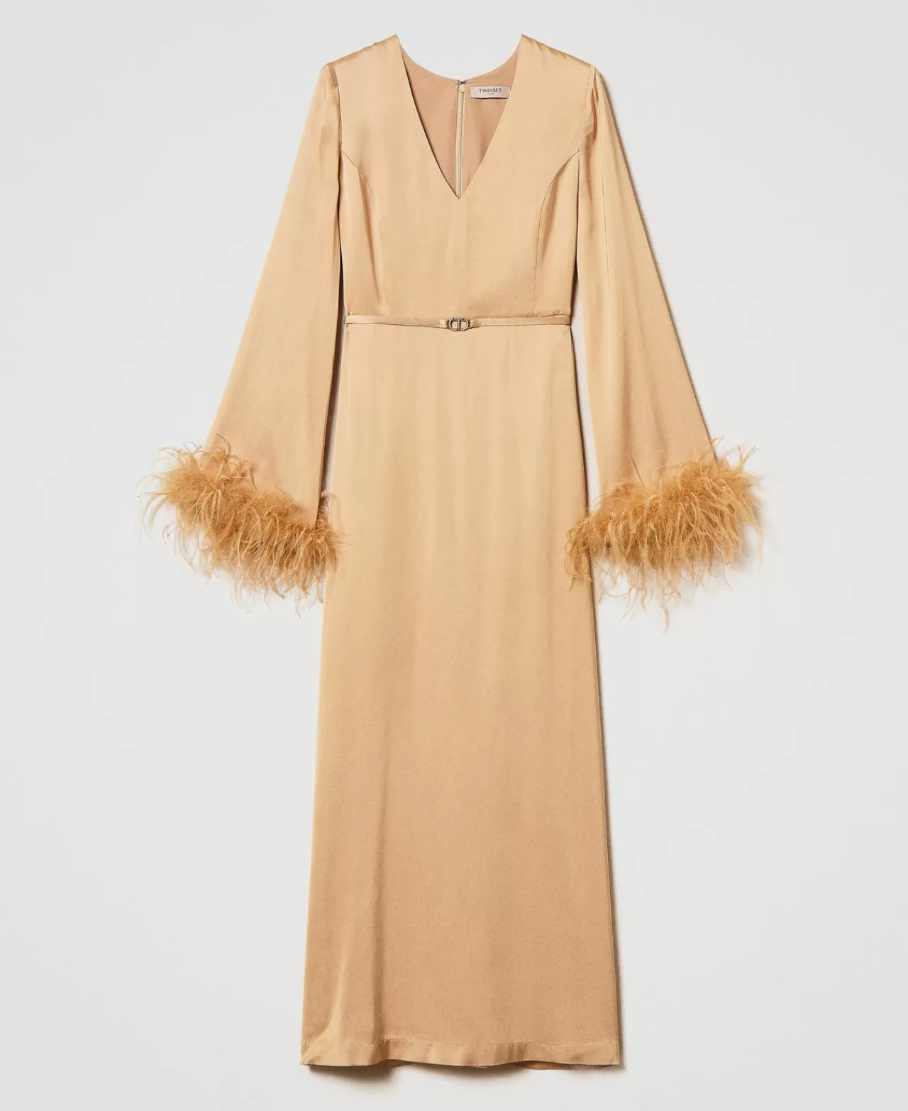 TWINSET Milano Maxikleid Aus Satin Mit Federn